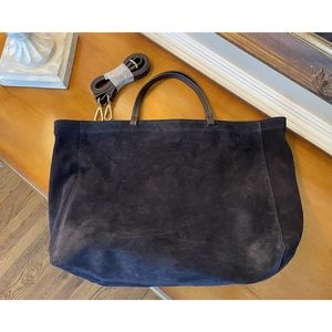 Mark and Graham Italian Suede Handbag Purse Tote Navy READ